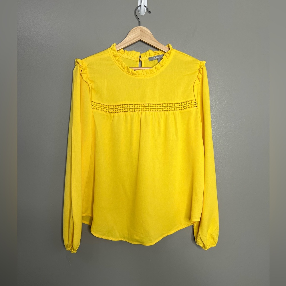 Sweet Rain golden yellow blouse embroidered size large business‎ casual office